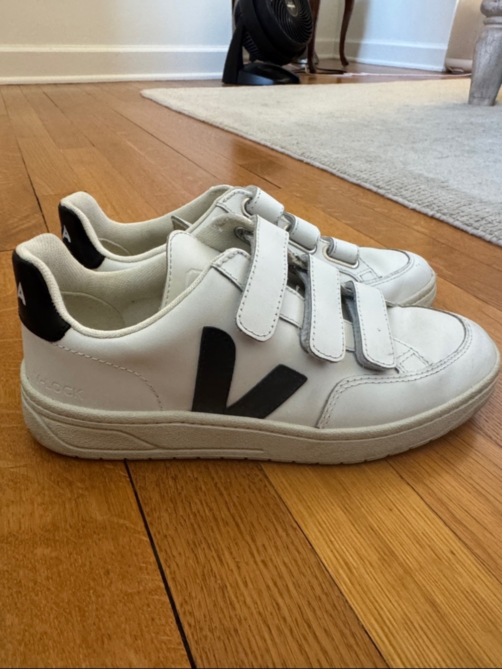 Veja White Leather Velcro Sneakers with Black V Detail